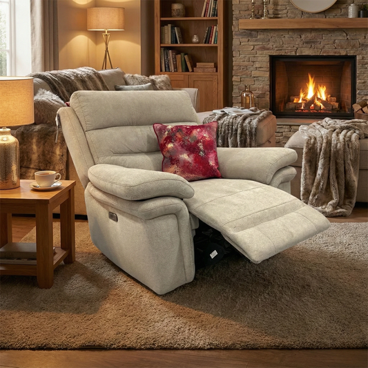 ‘Berlin’ Rosy Light Grey Rs-0102 Fabric Power Recliner Chair