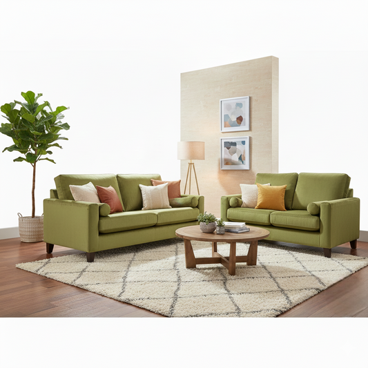 'Bailey' Artichoke Green Velvet 3 + 2 Seater Sofa Set