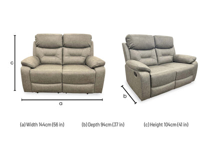 'Beaumont' Grey Endurance Fabric Manual Recliner High Back 2 Seater Sofa