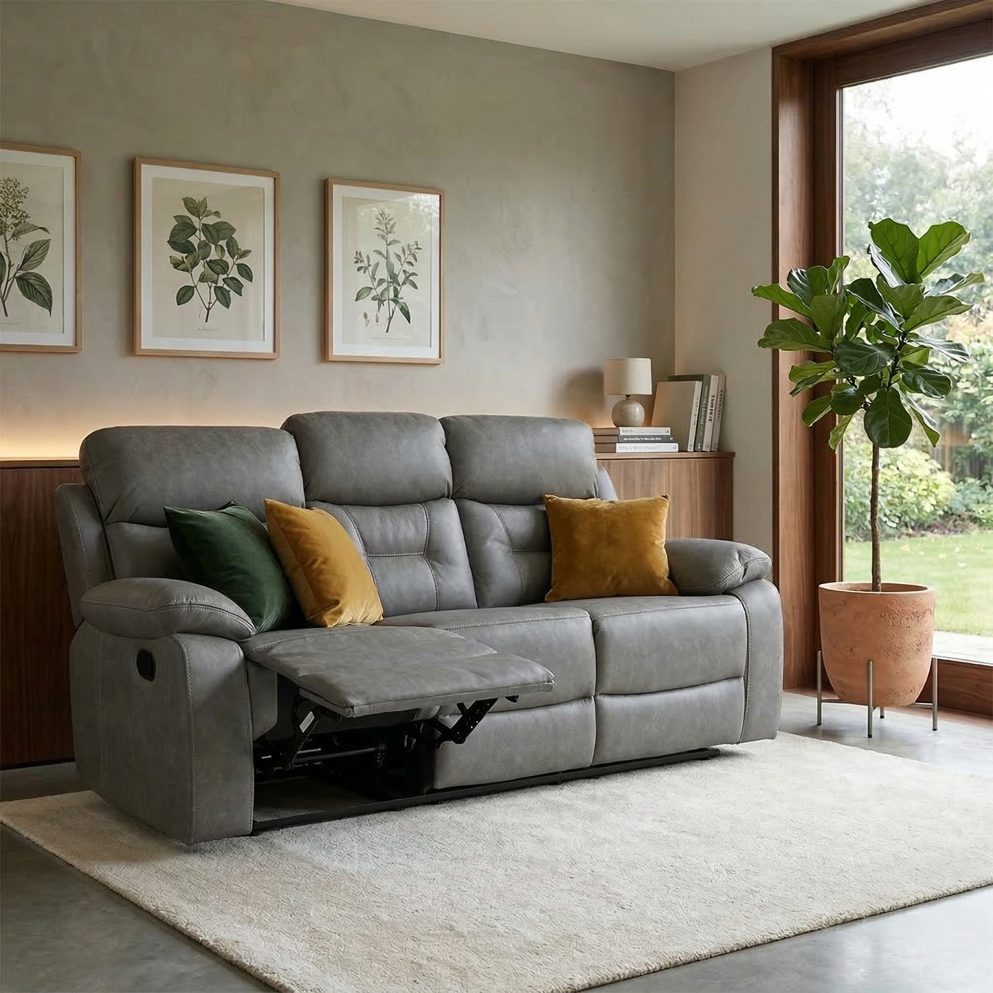 ‘Beaumont’ Grey Endurance Fabric Manual Recliner High Back 3 Seater Sofa