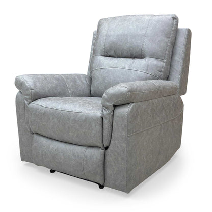 Side view of the chair in a fully reclined position, showcasing the extended footrest for maximum relaxation.