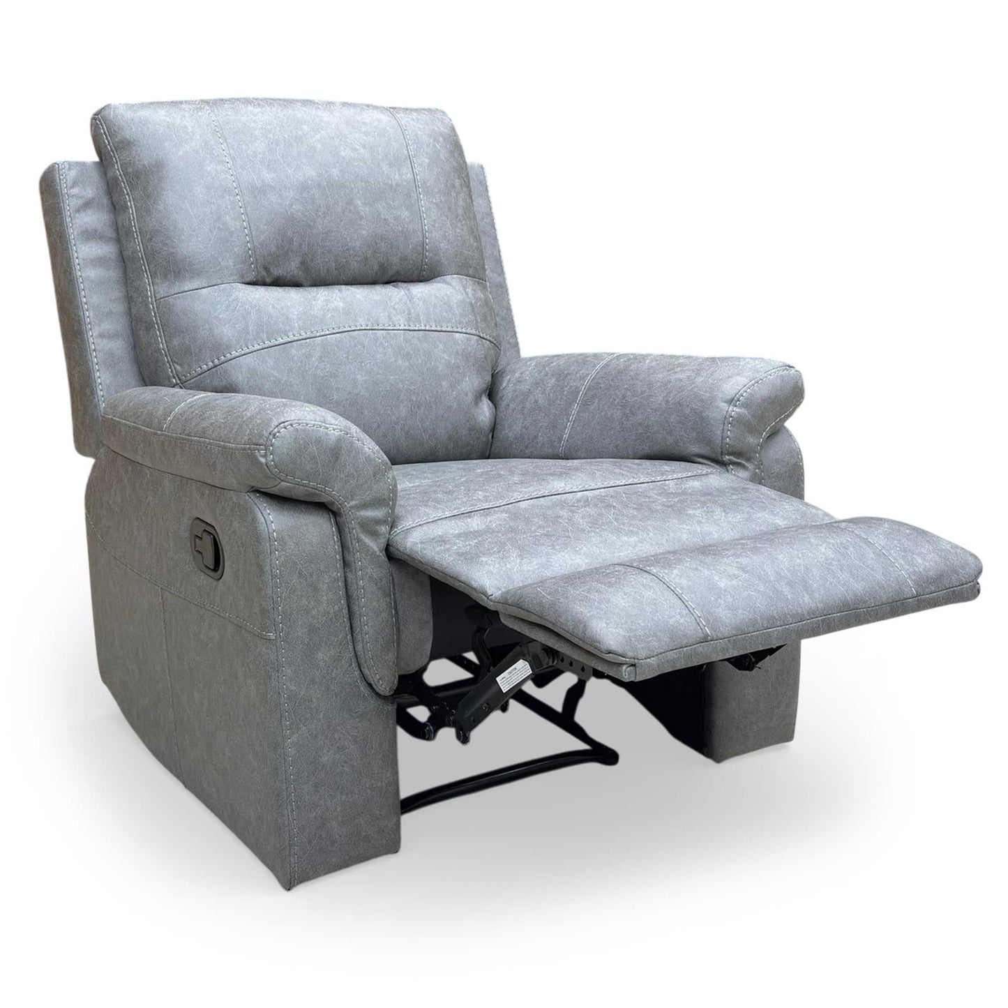 Full view of the 'Azzurri' manual recliner armchair in grey endurance fabric, showing its modern and plush design.