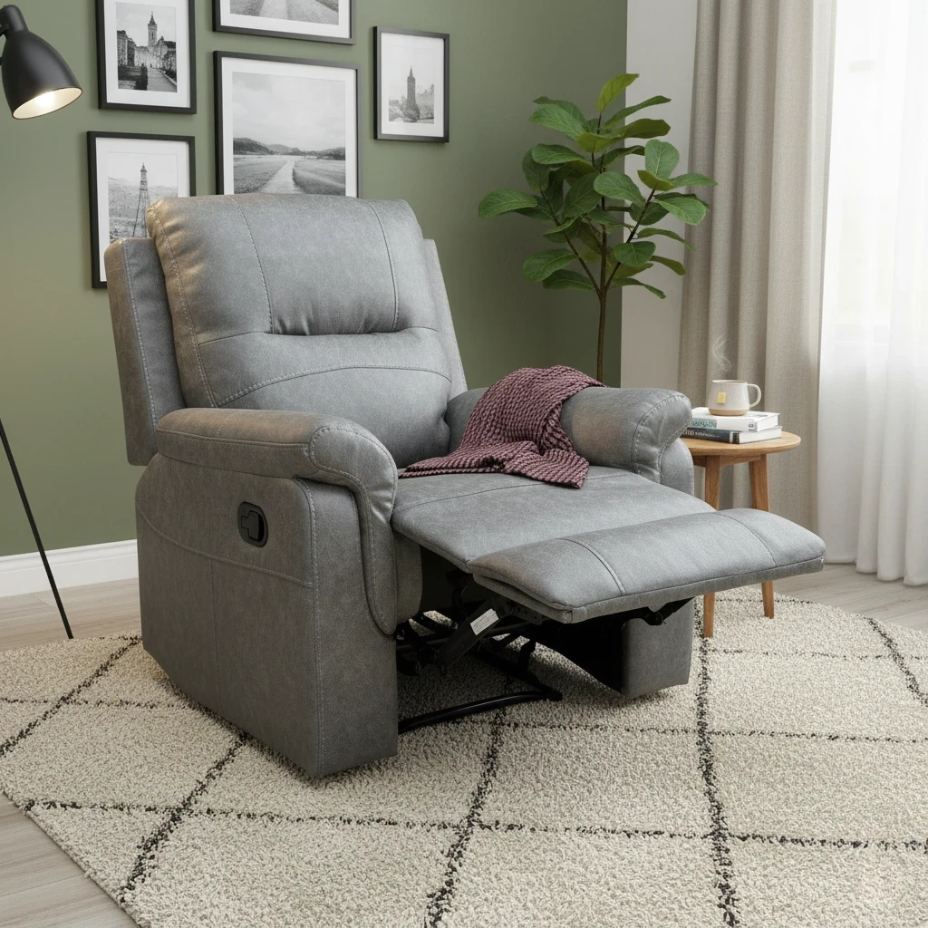 ‘Azzurri’ Grey Endurance Fabric Manual Recliner Armchair