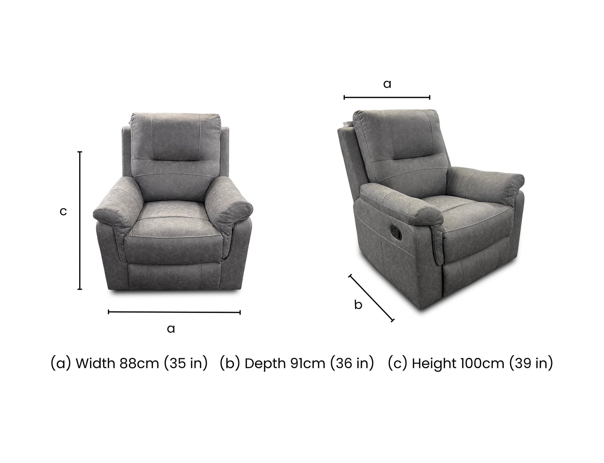 'Ranger' Grey Endurance Fabric Manual Recliner Armchairs - Set of 2 - product photo 5