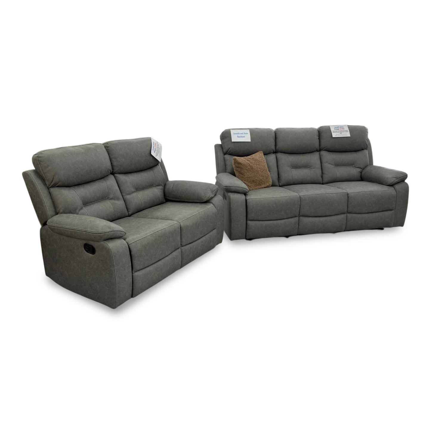 ‘Beaumont’ Grey Endurance Fabric Manual Recliner High Back 3 + 2 Seater Sofa Set