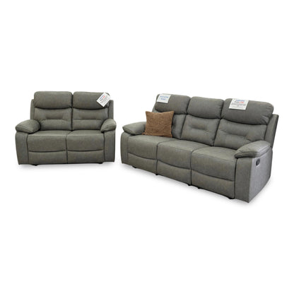 ‘Beaumont’ Grey Endurance Fabric Manual Recliner High Back 3 + 2 Seater Sofa Set