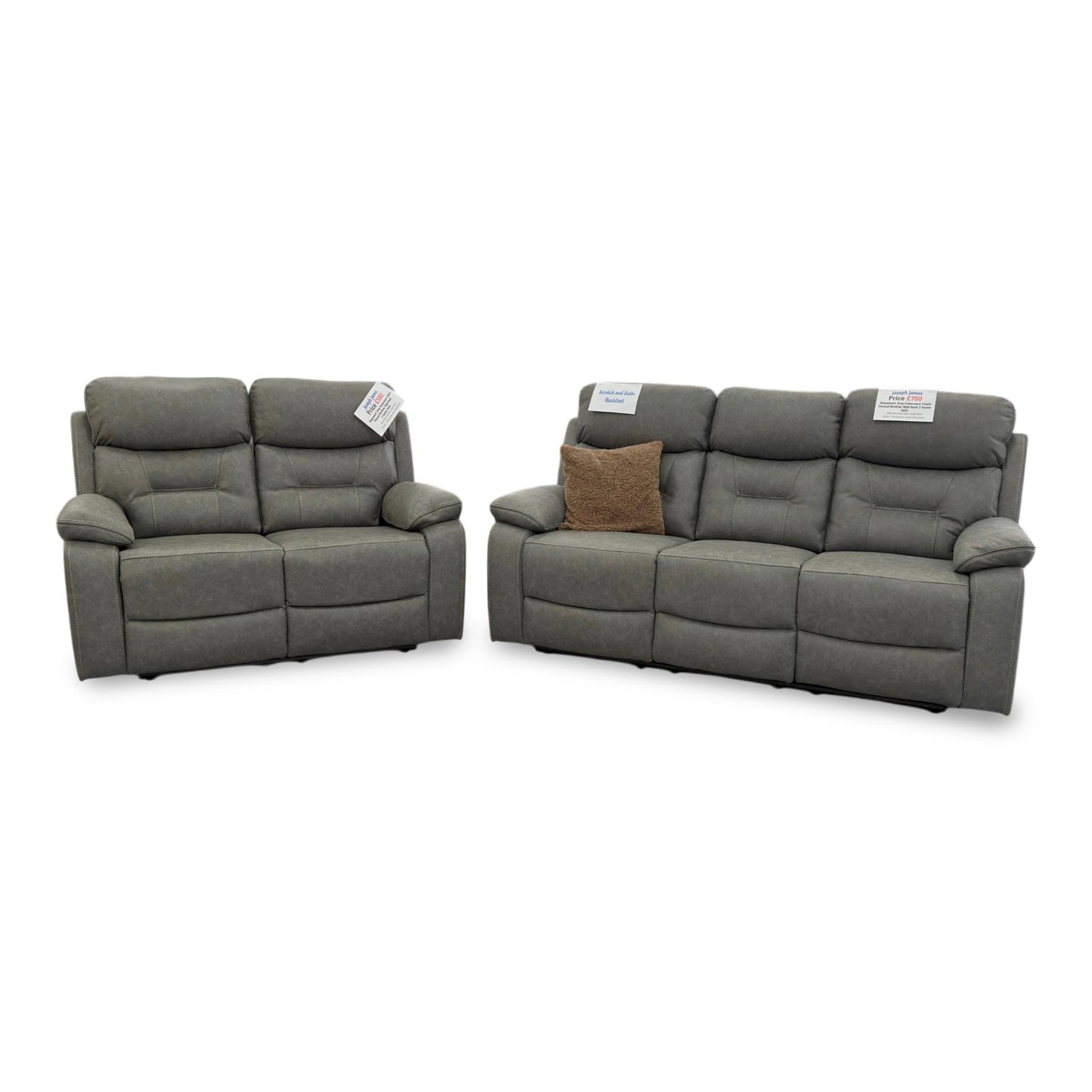 ‘Beaumont’ Grey Endurance Fabric Manual Recliner High Back 3 + 2 Seater Sofa Set