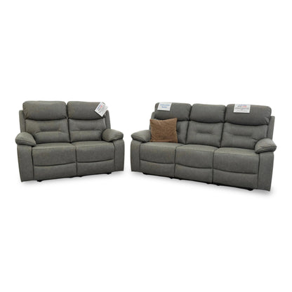 ‘Beaumont’ Grey Endurance Fabric Manual Recliner High Back 3 + 2 Seater Sofa Set