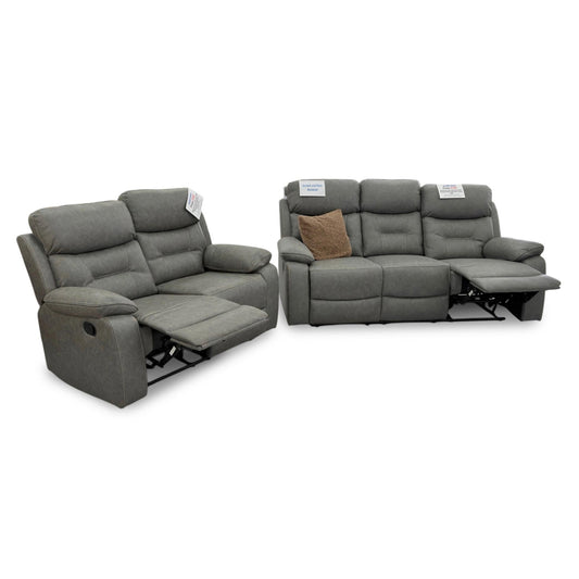 ‘Beaumont’ Grey Endurance Fabric Manual Recliner High Back 3 + 2 Seater Sofa Set