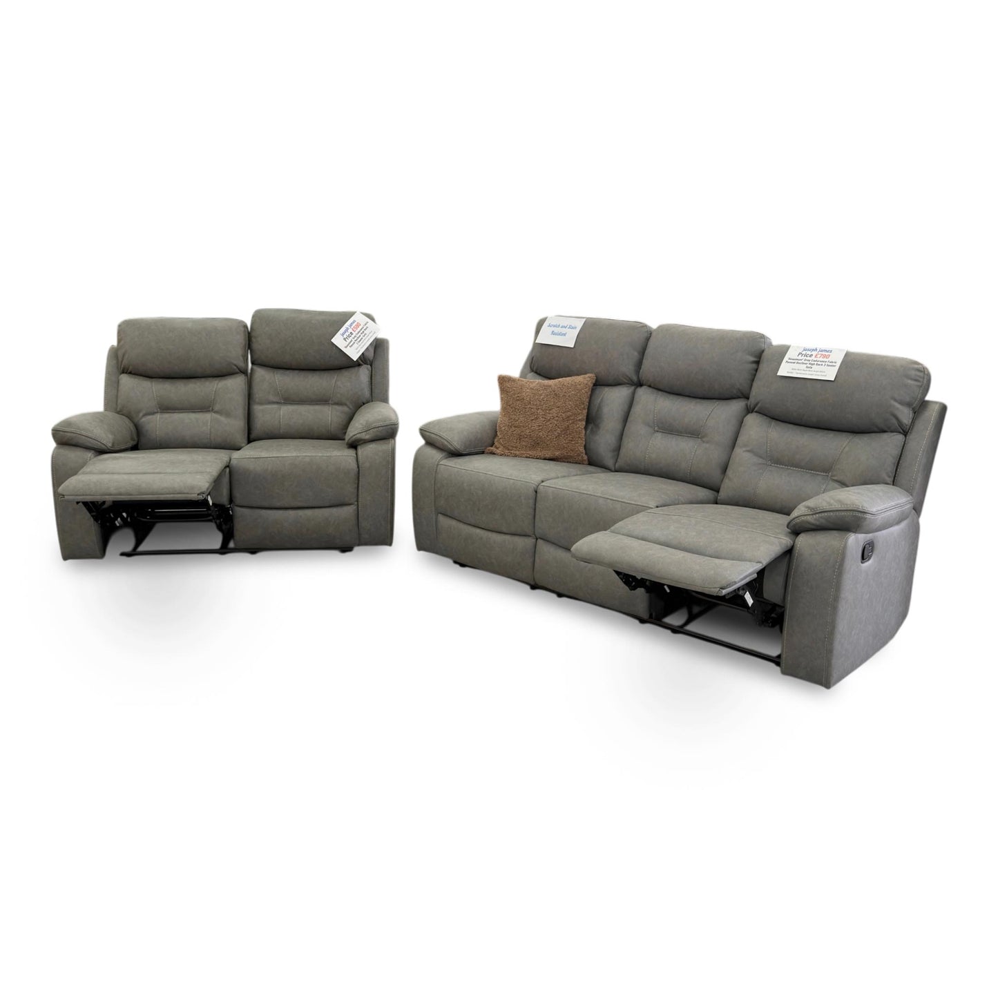 ‘Beaumont’ Grey Endurance Fabric Manual Recliner High Back 3 + 2 Seater Sofa Set