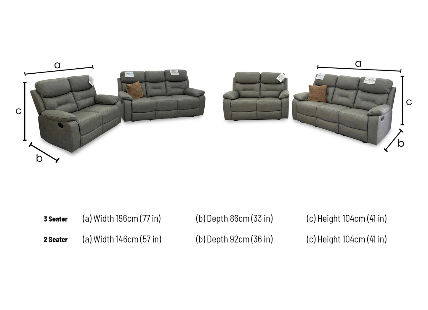 ‘Beaumont’ Grey Endurance Fabric Manual Recliner High Back 3 + 2 Seater Sofa Set
