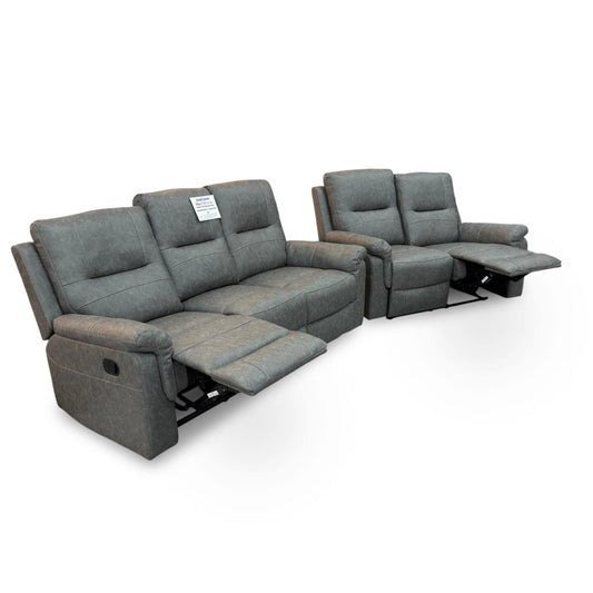 ‘Ranger’ Grey Endurance Fabric Manual Recliner 3 + 2 Seater Sofa Set
