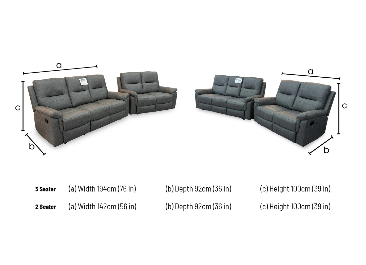 ‘Ranger’ Grey Endurance Fabric Manual Recliner 3 + 2 Seater Sofa Set