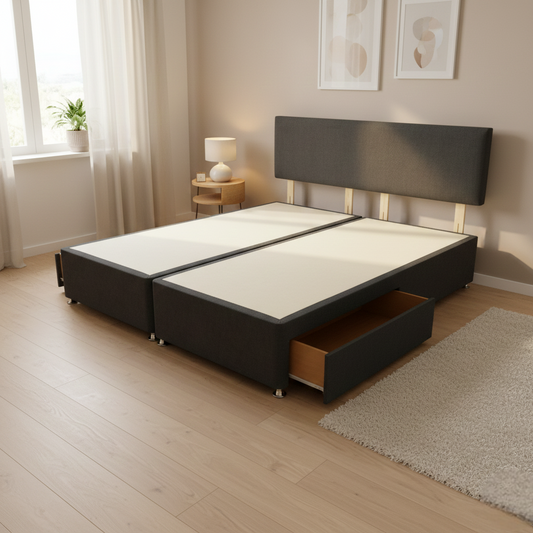 ‘Roma’ Carbon Grey Velvet Divan Base + Headboard with 2 Drawers - Super King