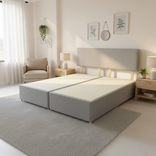 'Roma' Silver Velvet Divan Base + Headboard - Super King