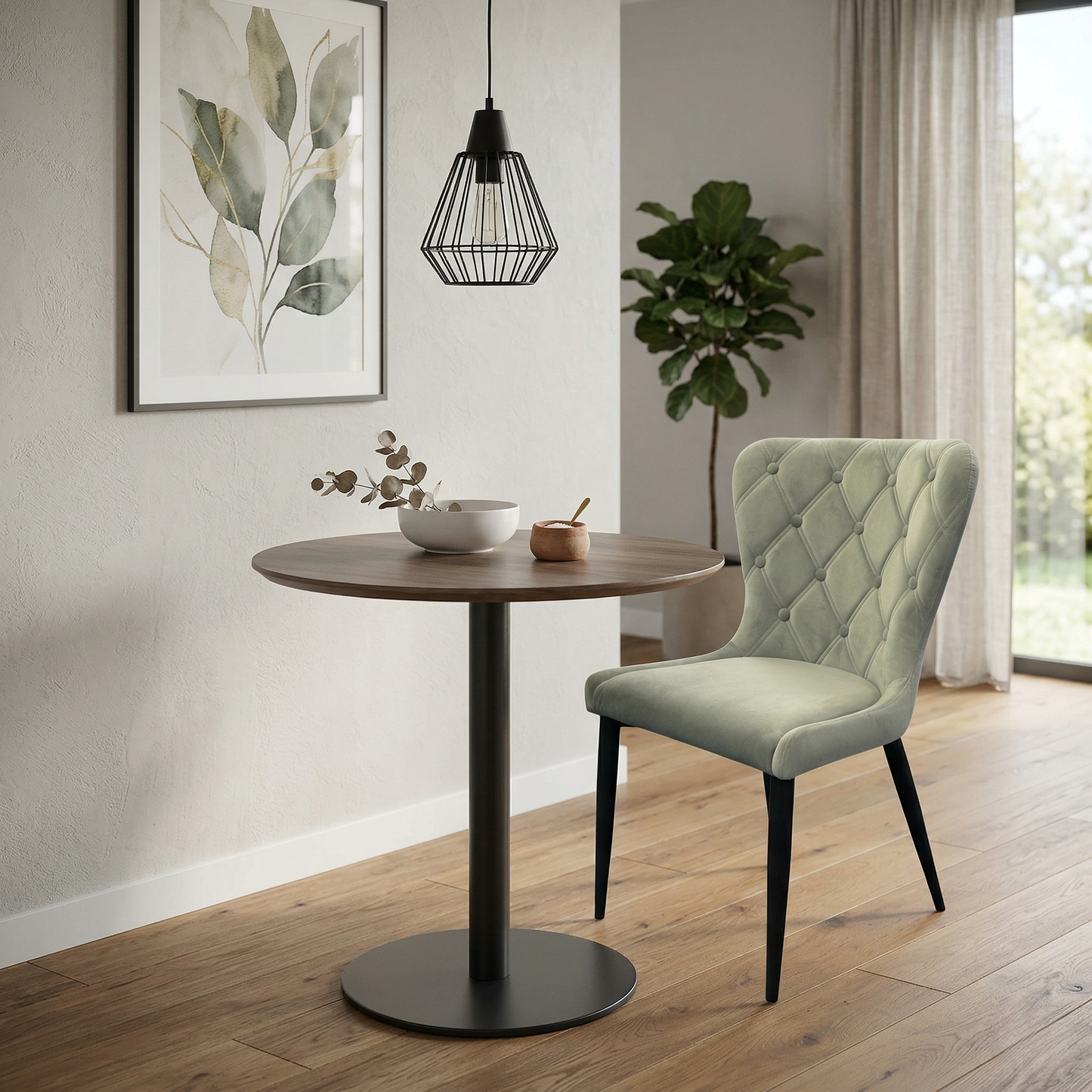'Donnie' Grey Velvet Button Back Dining Chair