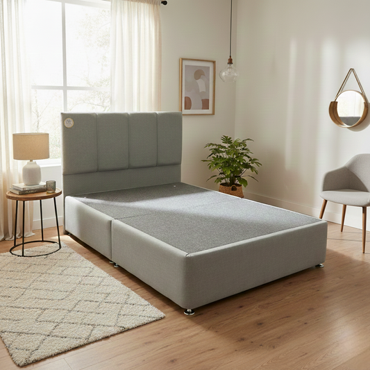 ‘Chris’ Duck Egg Blue Fabric Divan Base + Headboard - King