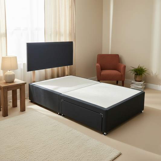 ‘Roma’ Carbon Grey Velvet Divan Base + Headboard with 2 Drawers - Double