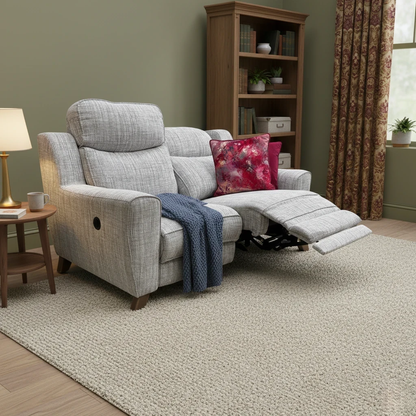 ‘Title’ Xeon Stone Fabric Power Recliner 2 Seater Sofa