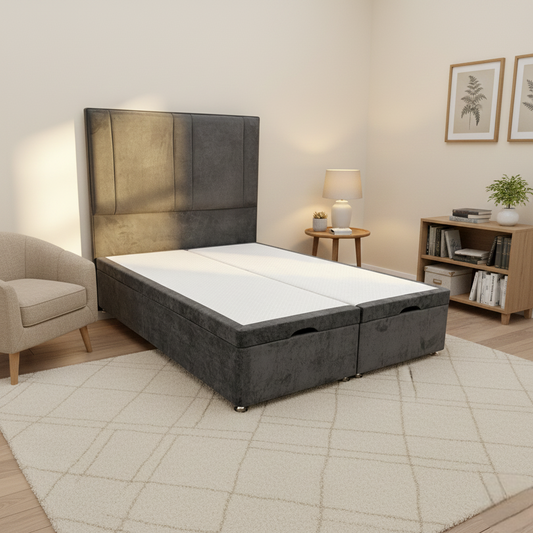 ‘Pegasus’ Milan Thunder Floor Standing Headboard + Double Ottoman End Lift Base - Double