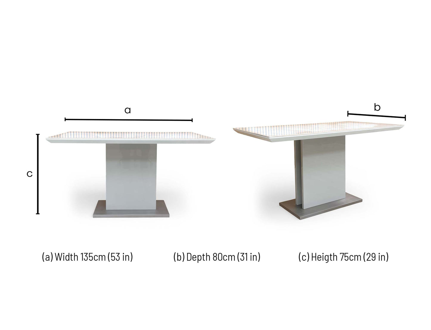 Dimensions for the Grigio Glossy Marble-Effect Dining Table