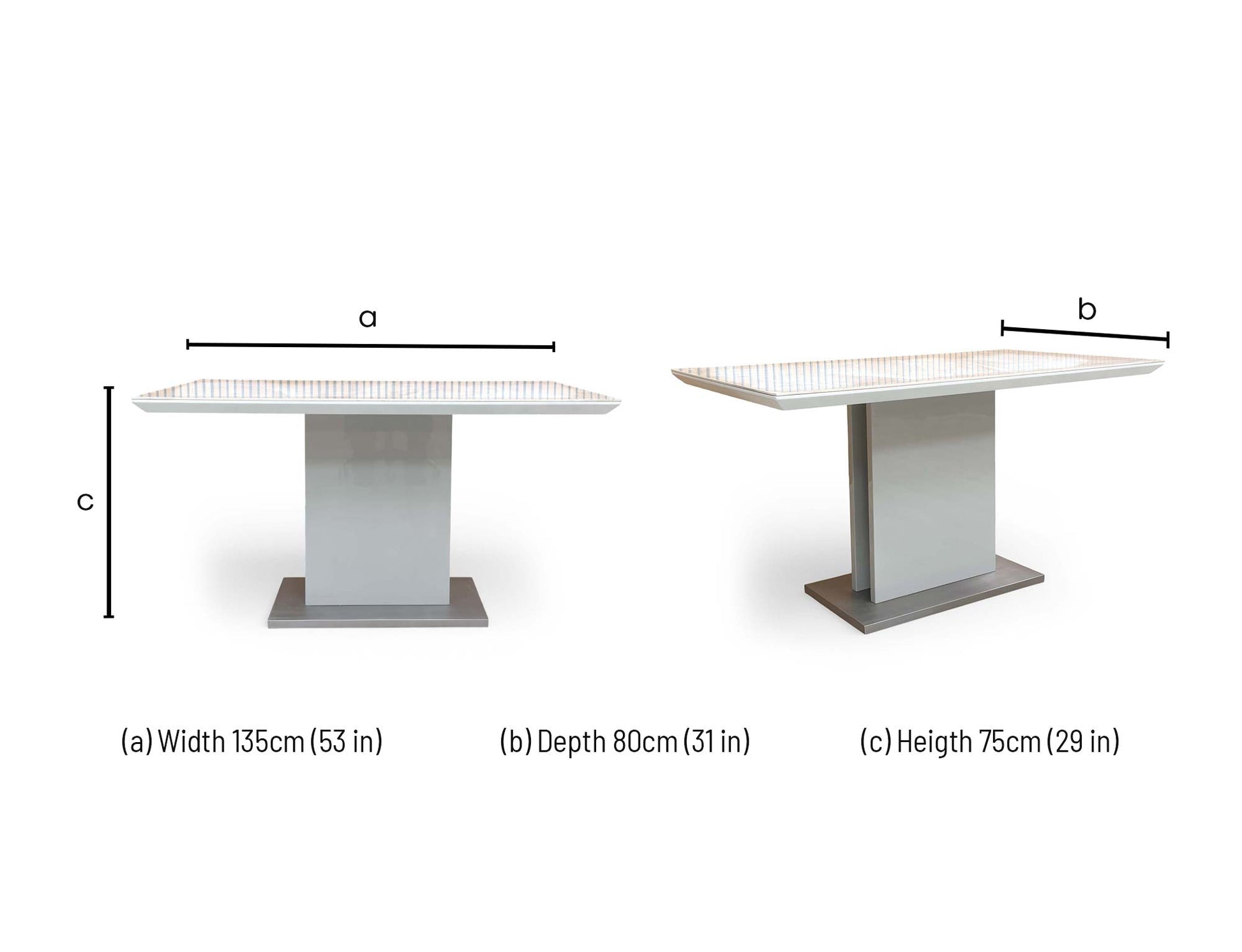 Dimensions for the Grigio Glossy Marble-Effect Dining Table