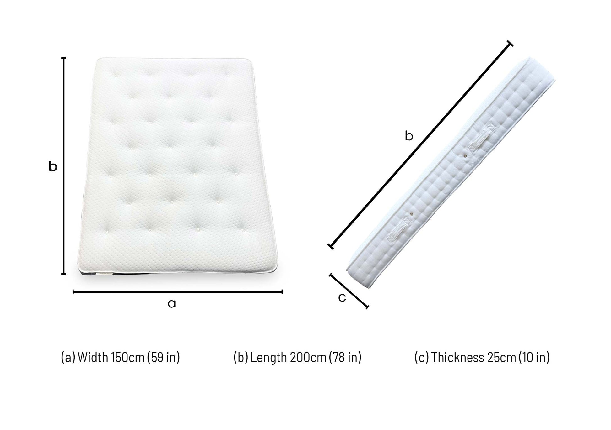 Dimensions diagram for The Natural One 1000 mattress.