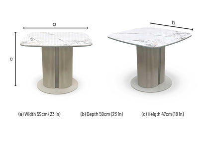 Technical dimension diagram for the ‘Avorio’ Marble-Effect Ceramic Lamp Table: Width 60cm, Depth 60cm, Height 47cm.