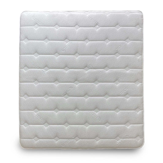 Full view of the Highgrove 'Rimini' Super King mattress, showing its deep profile and high-quality white quilted top.