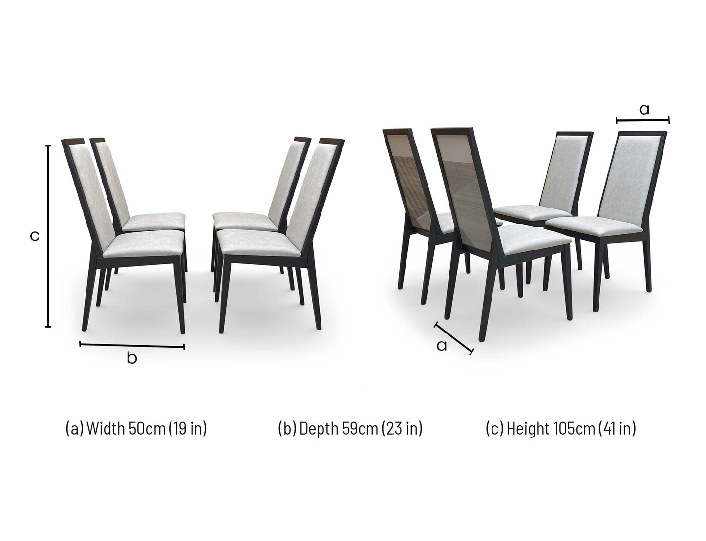 Dimensional diagram indicating the chair's