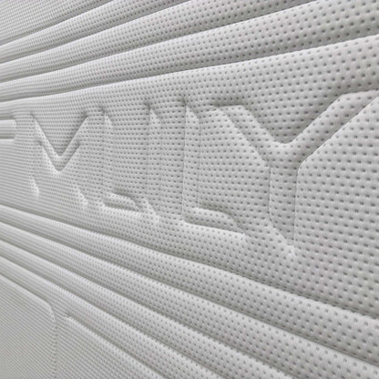 Close-up of the breathable white and grey knitted fabric cover of the Mlily Hybrid Gel 5000 Mattress.