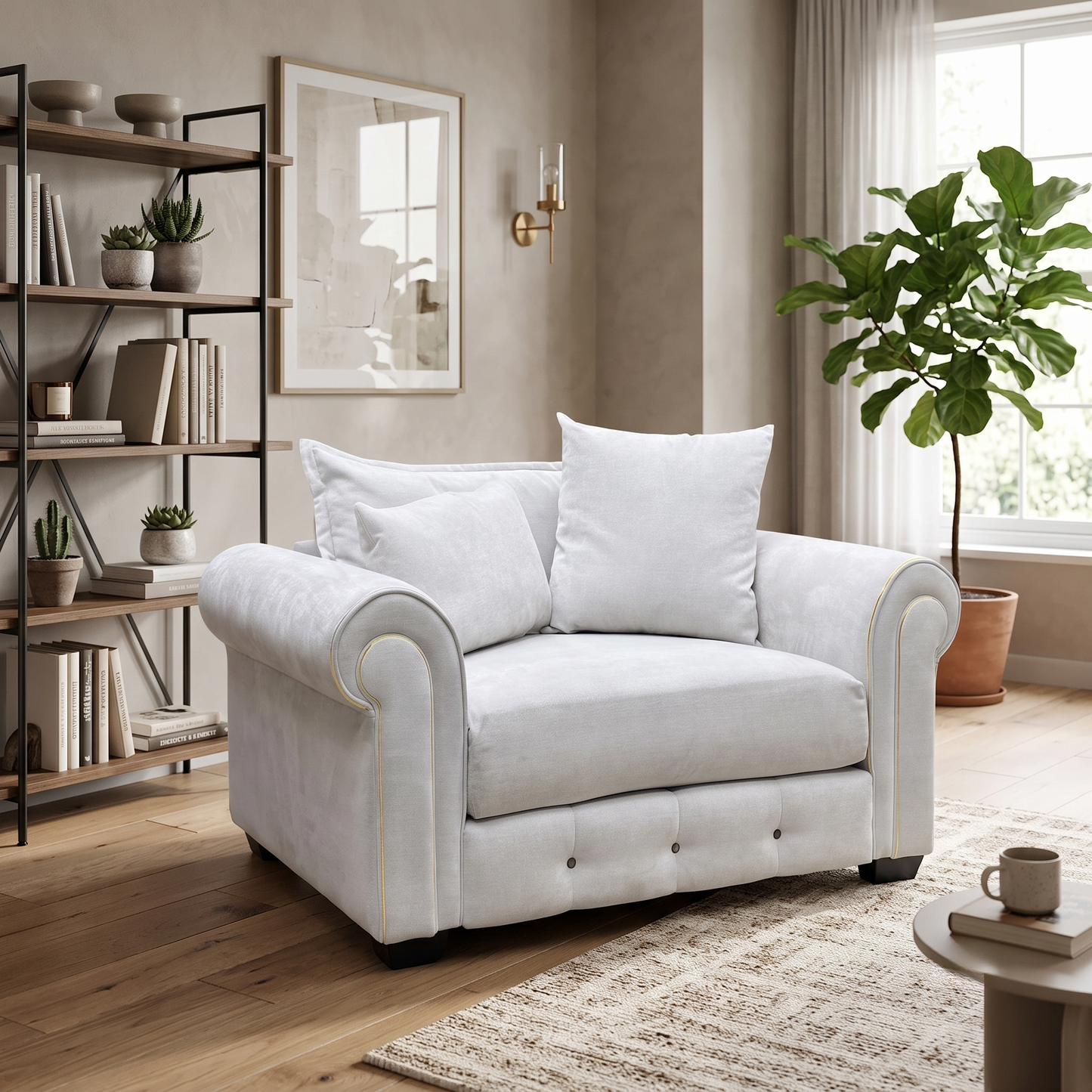 Alexander & James ’Sumptuous’ Cham Onix Mist Dk_Gold Wicker Fabric Snuggler Furniture Village