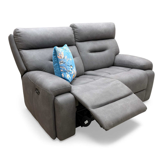 Full View studio view of the 'Cinemax' Nappa Grey Velvet 2 Seater Power Recliner Sofa.