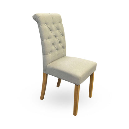 'Hamilton' Light Grey Fabric Roll Back Button Back Dining Chair