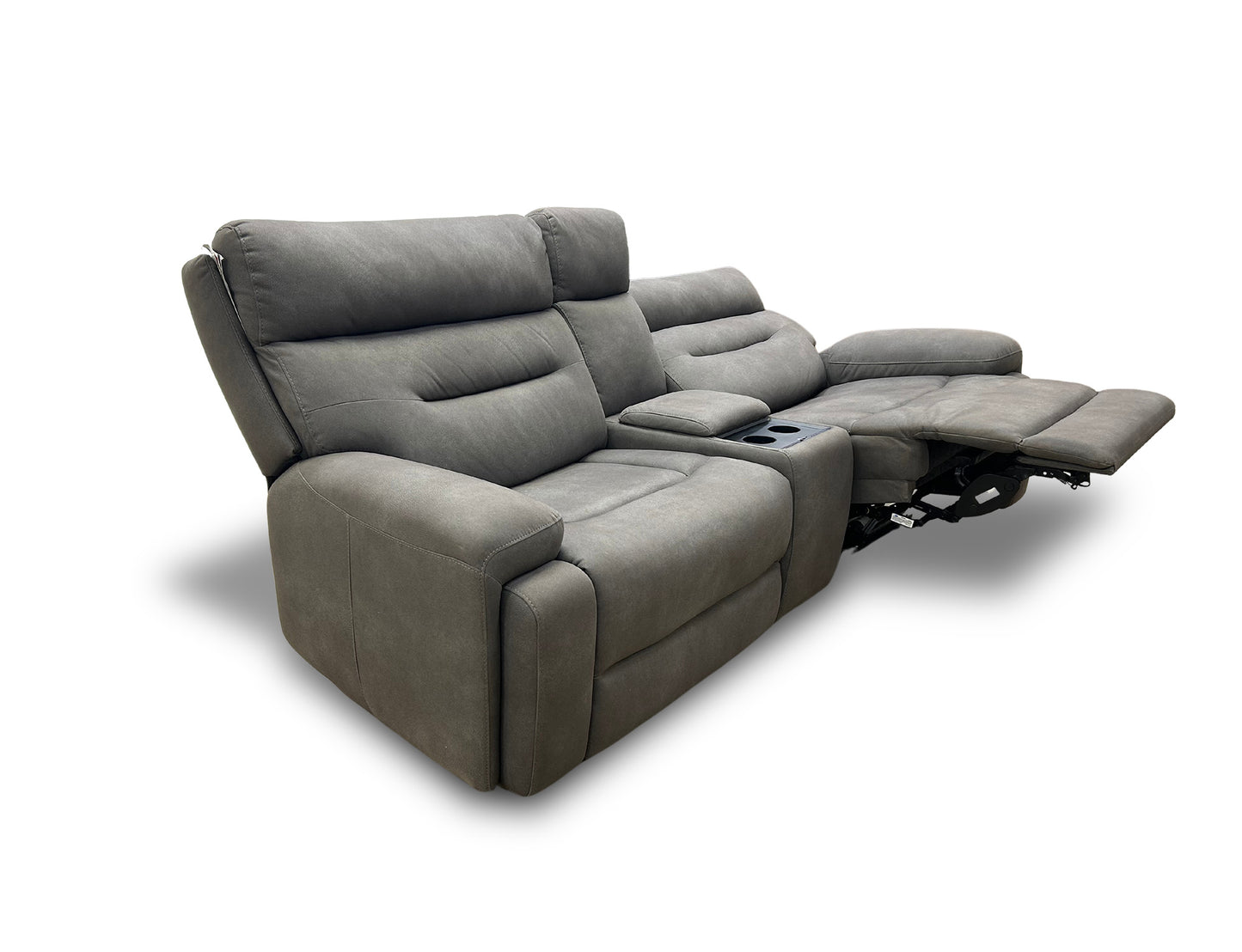 'Cinemax' Nappa Grey Media Fabric 3 Seater Power Recliner Sofa with Power Headrests