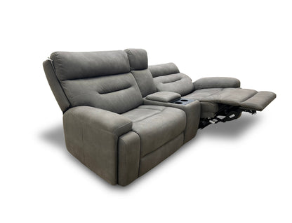 'Cinemax' Nappa Grey Media Fabric 3 Seater Power Recliner Sofa with Power Headrests