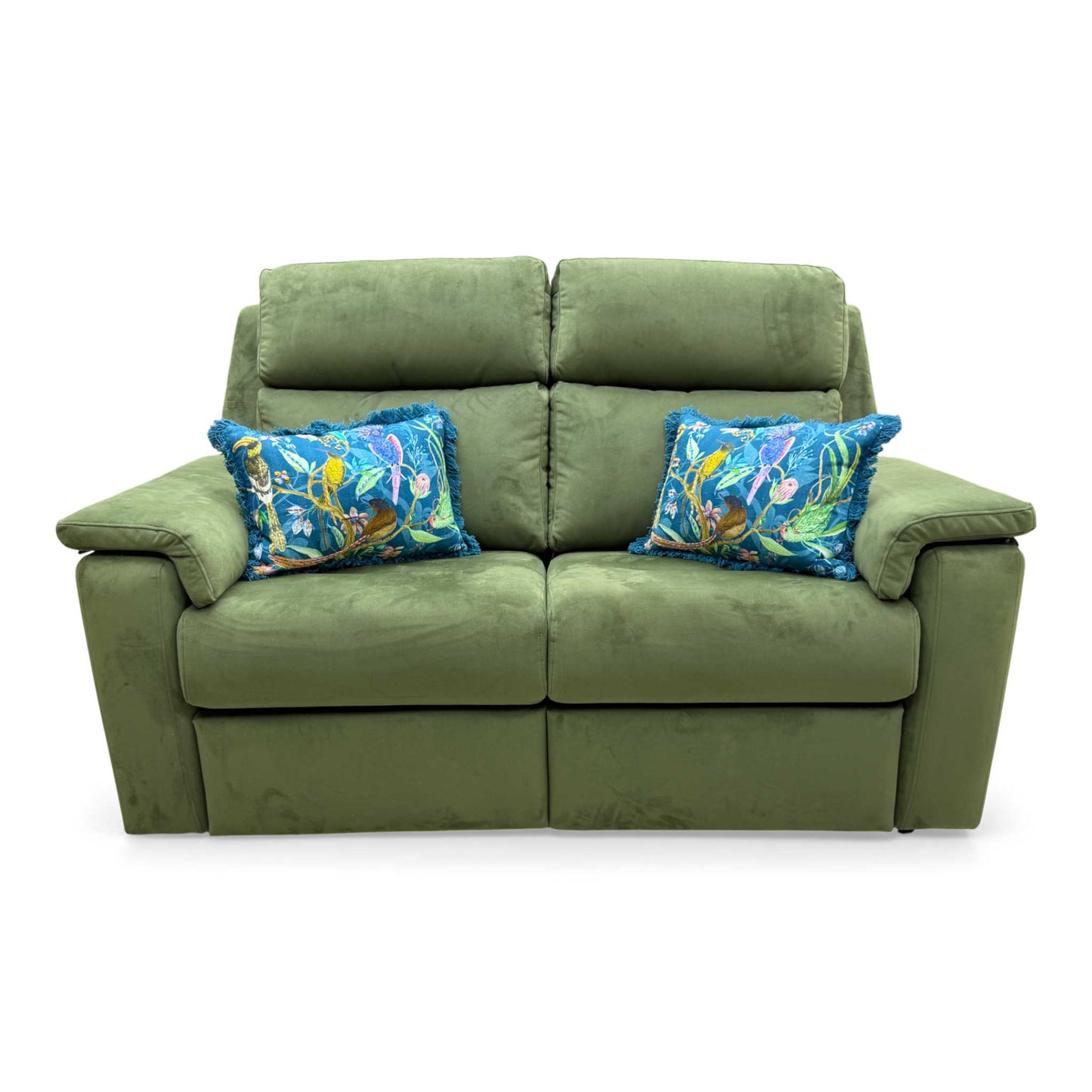 Full frontal studio view of the G Plan 'Thornbury' 2 Seater Sofa in Plush Vine Green velvet.