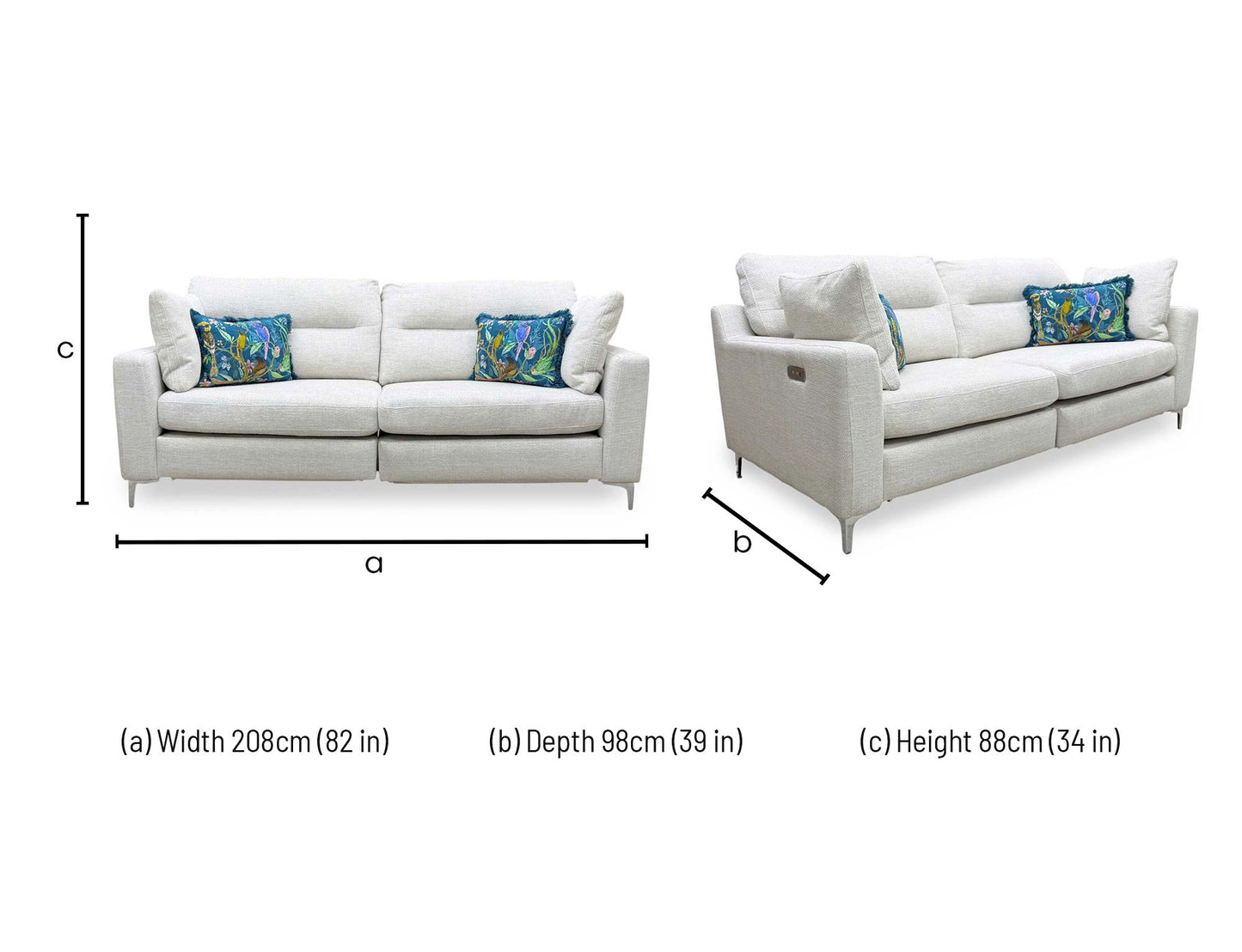 'Uniqa' Domaso Natural Fabric Power Recliner 3 Seater Sofa