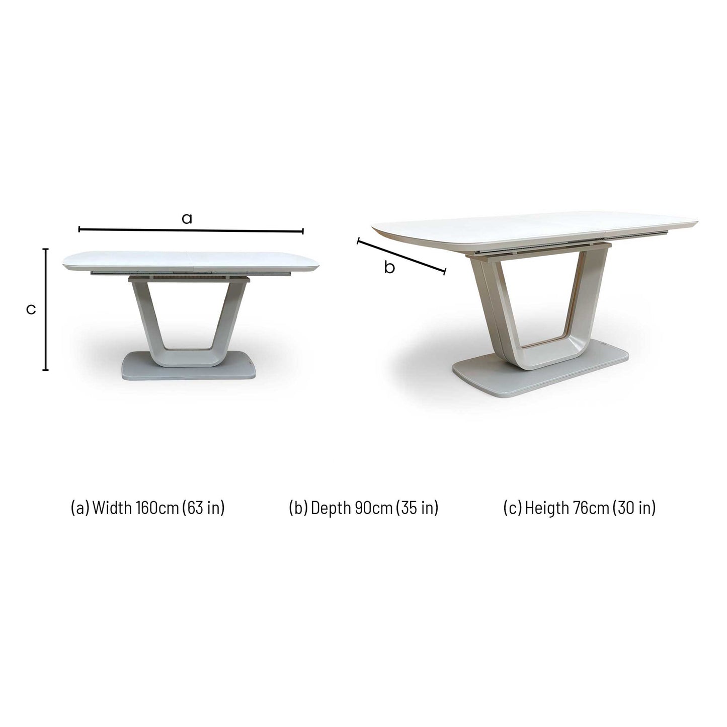 ‘Stockholm' High-gloss Light Grey Tempered Glass Large 160cm Dining Table