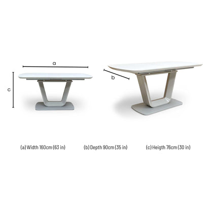 ‘Stockholm' High-gloss Light Grey Tempered Glass Large 160cm Dining Table