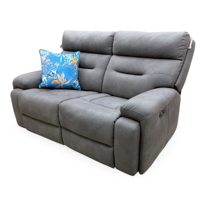 Angle View of the sofa with both power recliners and power headrests fully deployed.