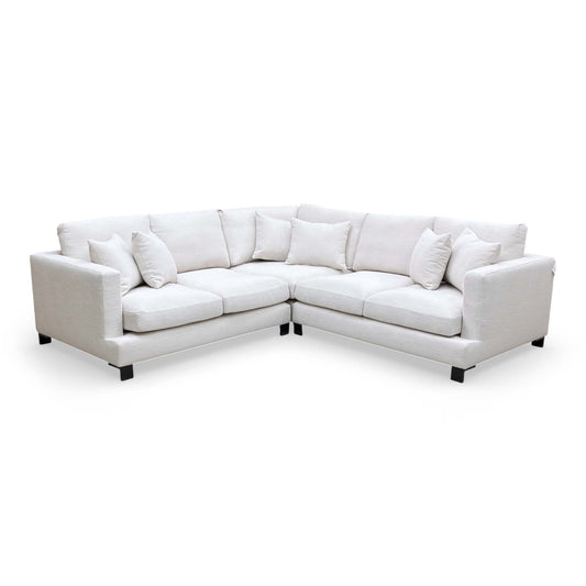 Full front-facing view of the Dwell Lugano 2-corner-2 sofa in ivory Jagger basket weave fabric.