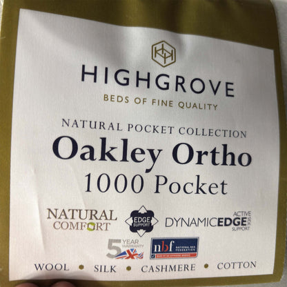Close up view of ‘Oakley’ Ortho 1000 Pocket Sprung Mattress in single size, featuring a clean white quilted top with a supportive 30cm deep profile.