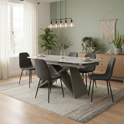 Living room of Digital rendering of the Mirage Extending Dining Table, highlighting its boat shape and modern design.