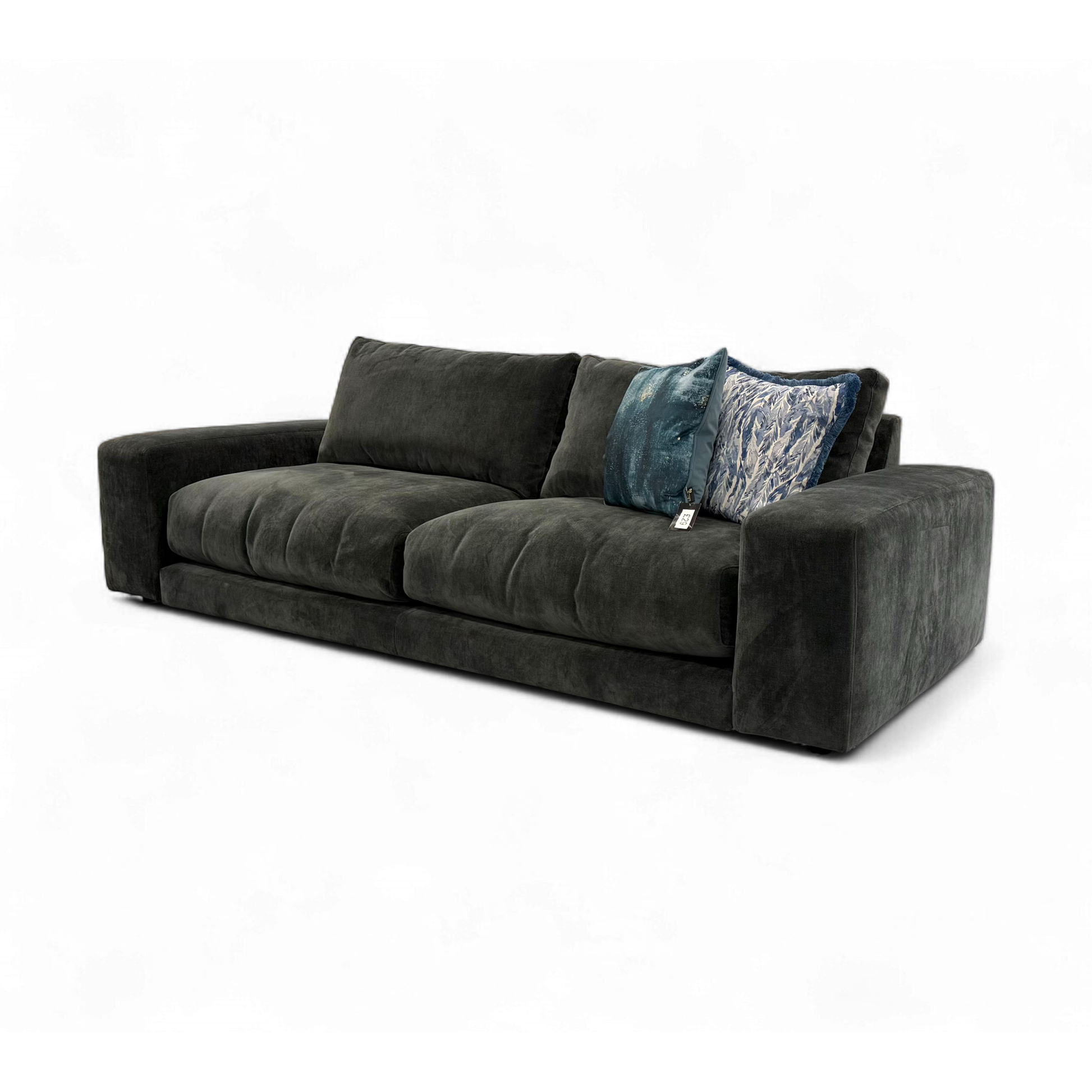 Side and back view of the Swoon 'Denver' large 3-seater sofa, showing its full depth and sleek wood frame construction.