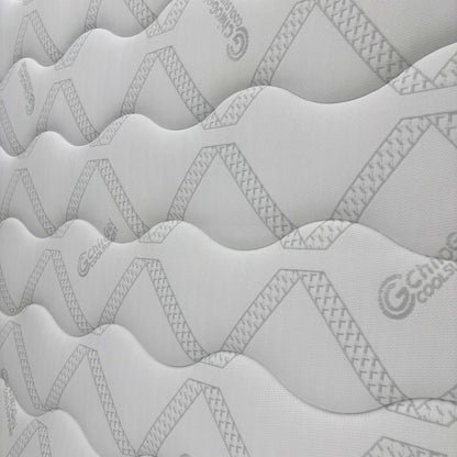 Close-up of the sleep surface texture, emphasizing the cooling gel-infused construction and soft-touch fabric for a restful night.