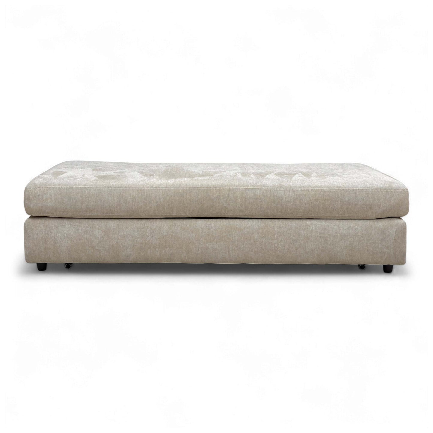 Front view of the 'Esprit' Taupe Fabric Large Footstool with Ebony Feet, functioning as a regular ottoman.
