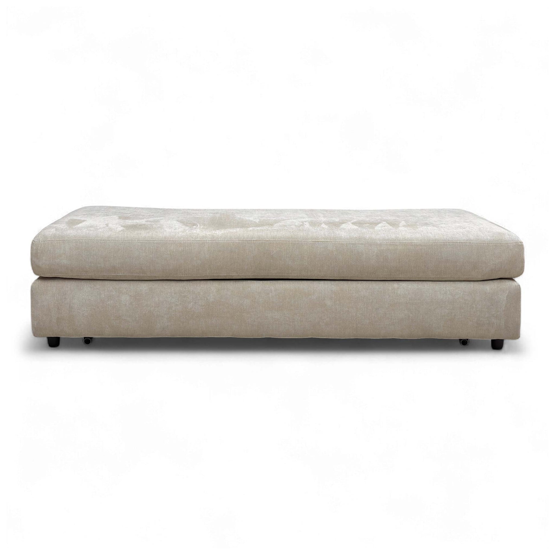 Front view of the 'Esprit' Taupe Fabric Large Footstool with Ebony Feet, functioning as a regular ottoman.