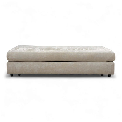 Front view of the 'Esprit' Taupe Fabric Large Footstool with Ebony Feet, functioning as a regular ottoman.