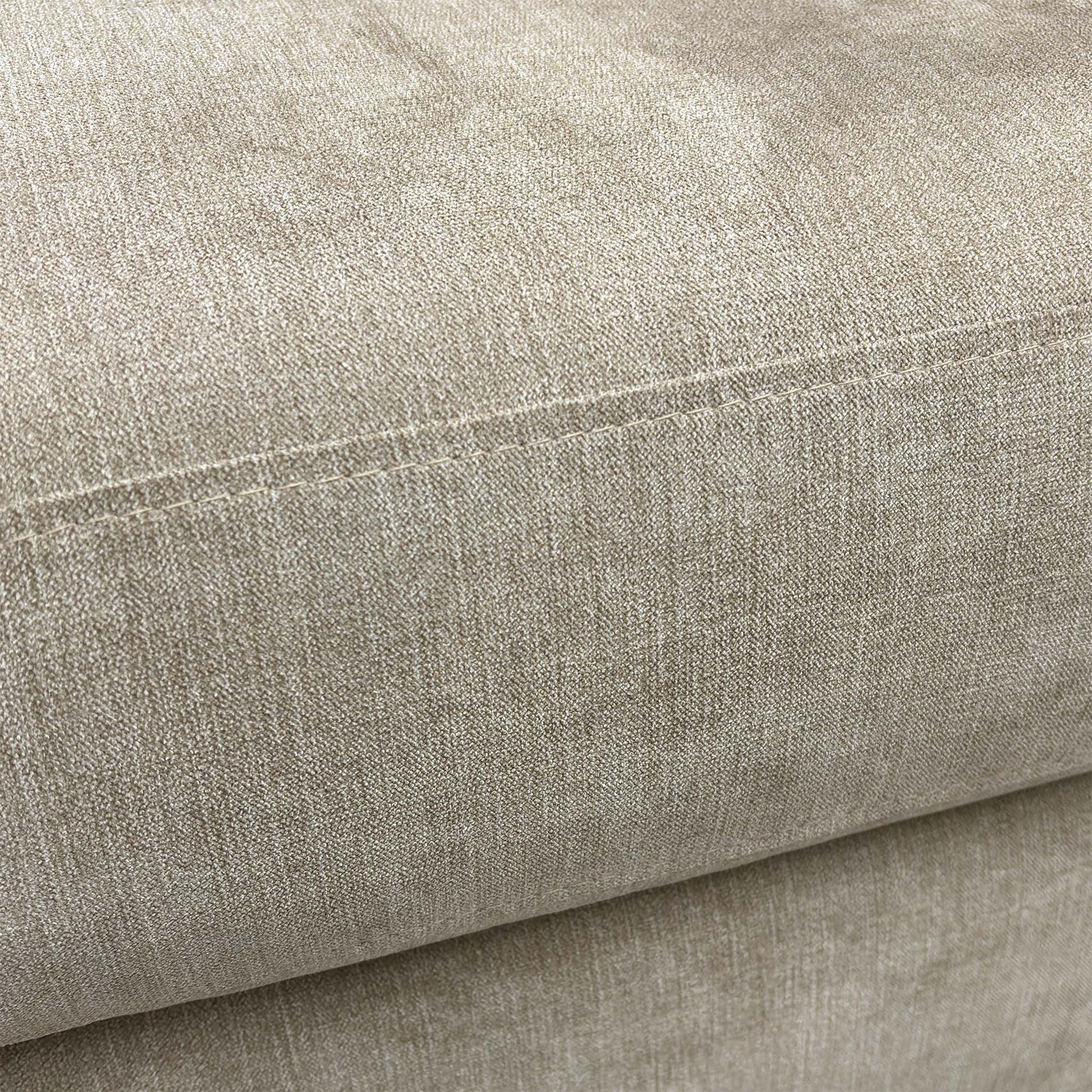 Close-up of the soft, velvety Taupe fabric upholstery texture of the 'Esprit' footstool.